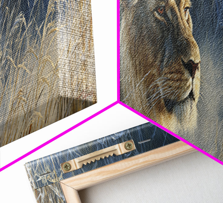 Lion Emerging from Golden Savanna Grass Canvas Print, Wildlife Art, Living Room Art, Living Room Decor, Watercolor Art, Wild, WIL-3x1-65
