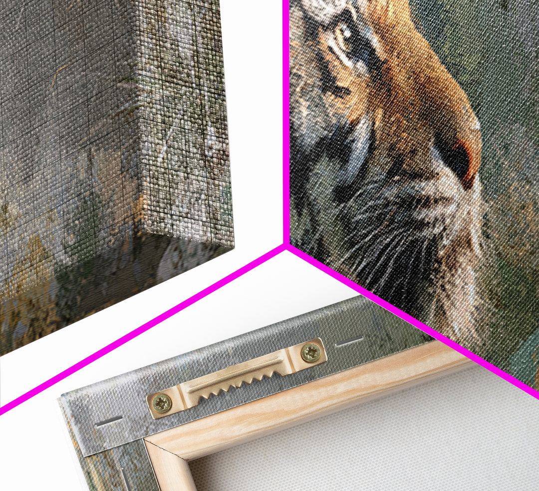 Tiger Portrait with Jungle Shadows Framed Canvas Print, Wildlife Art, Canvas Painting, Living Room Decor, Fine Art, Wild, WIL-3x1-69