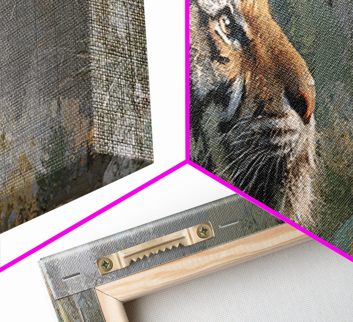 Tiger Portrait with Jungle Shadows Framed Canvas Print, Wildlife Art, Canvas Painting, Living Room Decor, Fine Art, Wild, WIL-3x1-69