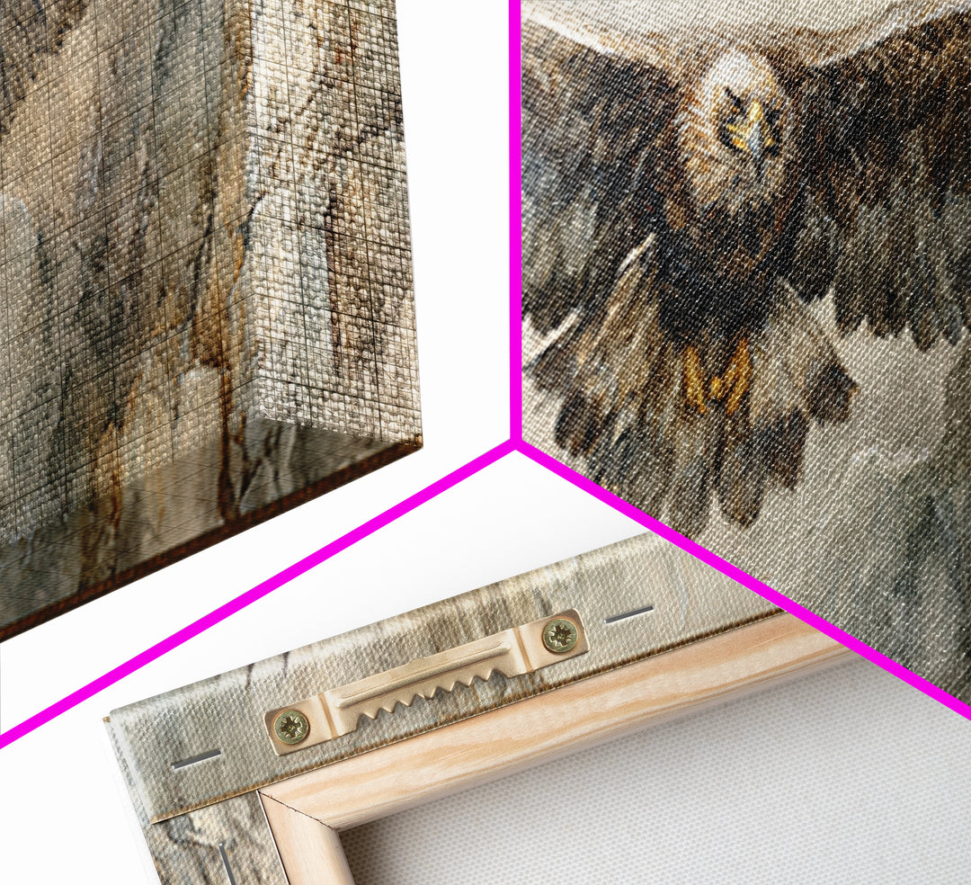 Eagle Soaring Above Rocky Cliffs Canvas Print, Wildlife Art, Art Print, Living Room Decor, Oil Painting, Wild, Digital Wall Art, WIL-3x1-70