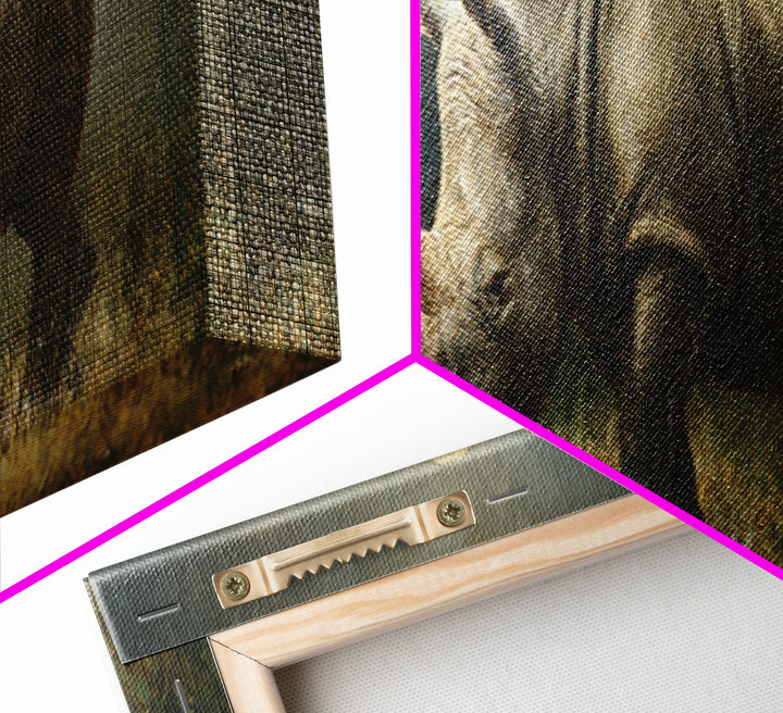 Rhino in Dramatic Stormy Light Framed Canvas Print, Wildlife Art, Wall Art, Living Room Decor, Fine Art, Wild, Modern Wall Art, WIL-3x1-72