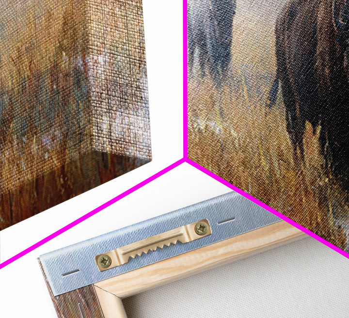 Bison on Wide Western Prairie Framed Canvas Print, Wildlife Art, Landscape Art, Living Room Decor, Fine Art, Wild, Modern Decor, WIL-3x1-77