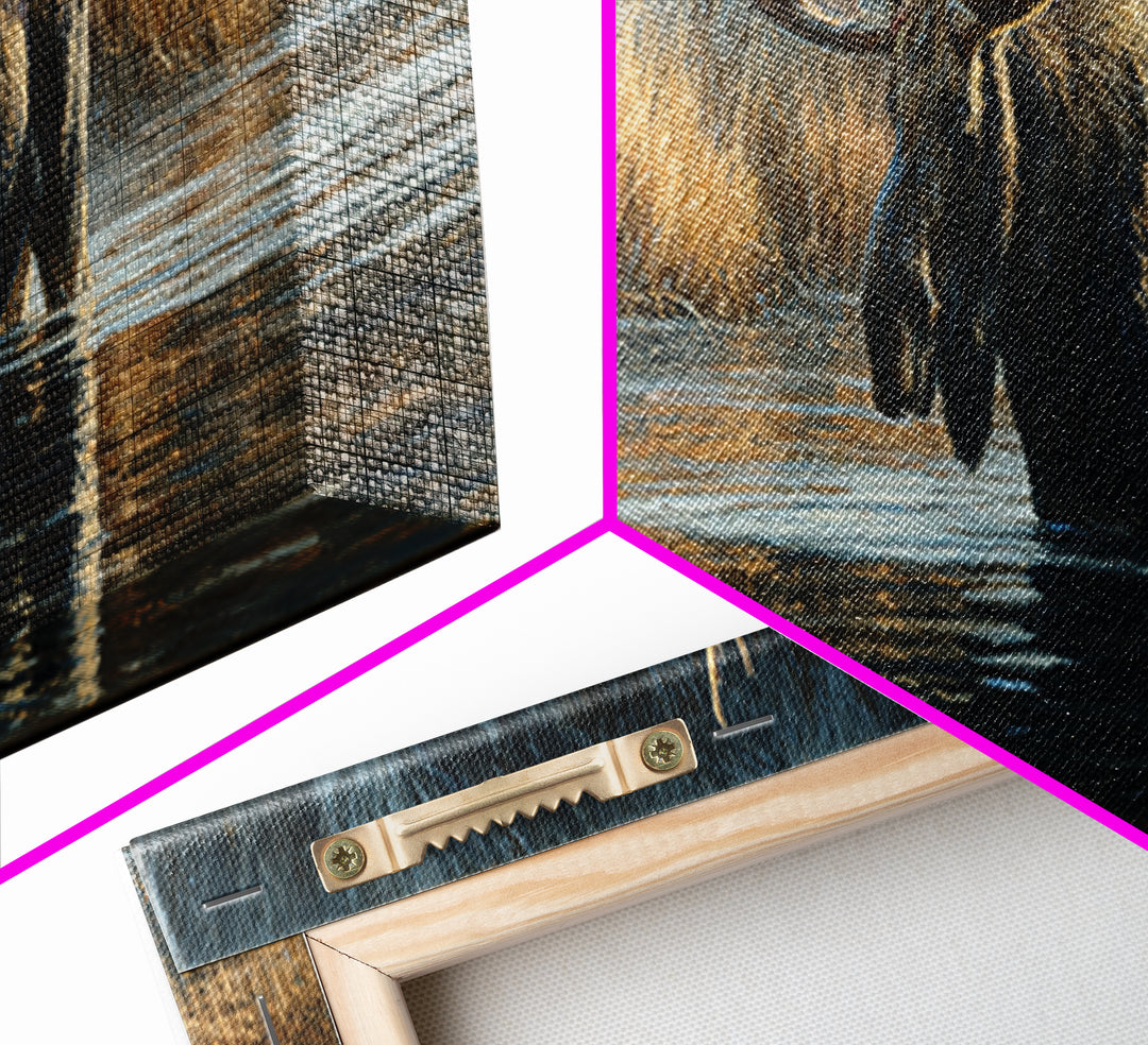 Moose Standing in Reflective Lake Canvas Print, Wildlife Art, Oil Painting, Living Room Decor, Fine Art, Wild, Bedroom Wall Art, WIL-3x1-83