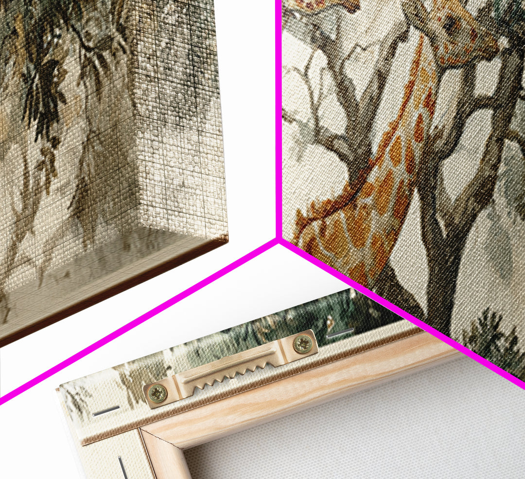 Giraffe Pair under Acacia Tree Canvas Print, Wildlife Art, Living Room Decor, Oil Painting, Wild, Original Art, WIL-3x1-95