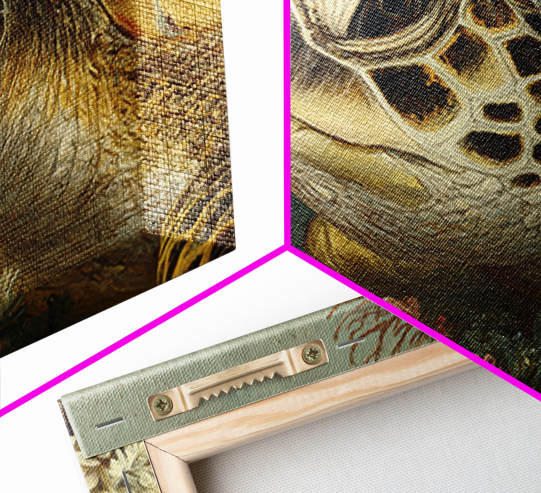 Sea Turtle over Coral Reef Canvas Print, Wildlife Art, Original Art, Living Room Decor, Oil Painting, Wild, Leopard Wall Art, WIL-3x2-22