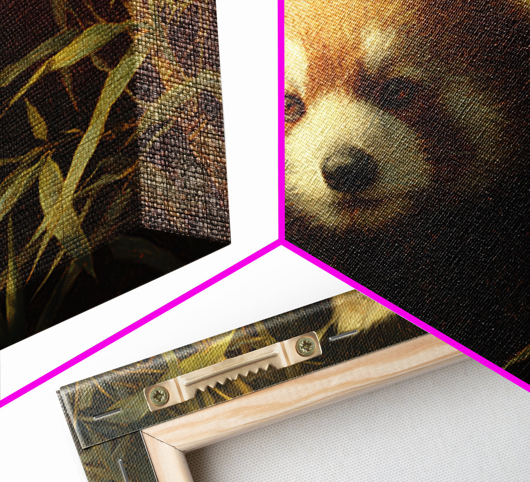 Red Panda Among Bamboo Leaves Framed Canvas Print, Wildlife Art, Canvas Print, Living Room Decor, Wild, Forest Wall Art, WIL-3x2-24