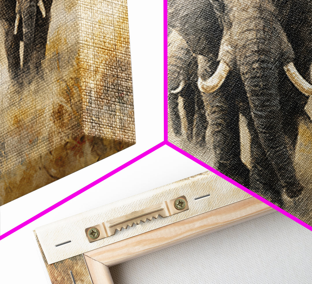 Elephant Herd Walking Through Dusty Sunset Canvas Print, Wildlife Art, Living Room Wall Art, Living Room Decor, Fine Art, Wild, WIL-3x2-30