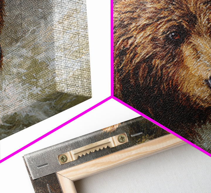 Bear Fishing in Rushing Mountain River Canvas Print, Wildlife Art, Bird Art, Living Room Decor, Oil Painting, Wild, WIL-3x2-32