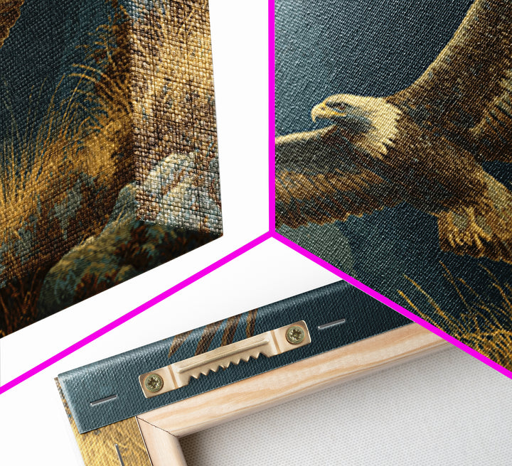 Eagle Soaring Above Rocky Cliffs Canvas Print, Wildlife Art, Bird Art, Living Room Decor, Watercolor Art, Wild, WIL-3x2-34