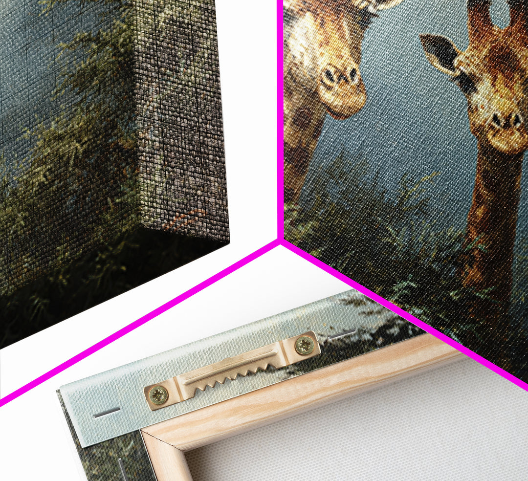 Giraffe Pair under Acacia Tree Framed Canvas Print, Wildlife Art, Rustic Home Decor, Living Room Decor, Fine Art, Wild, WIL-3x2-35