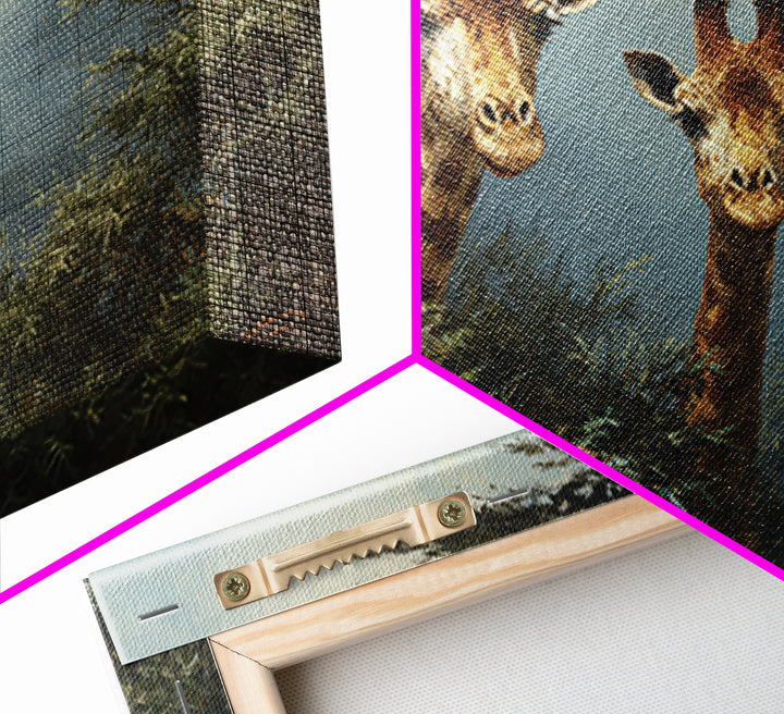 Giraffe Pair under Acacia Tree Framed Canvas Print, Wildlife Art, Rustic Home Decor, Living Room Decor, Fine Art, Wild, WIL-3x2-35