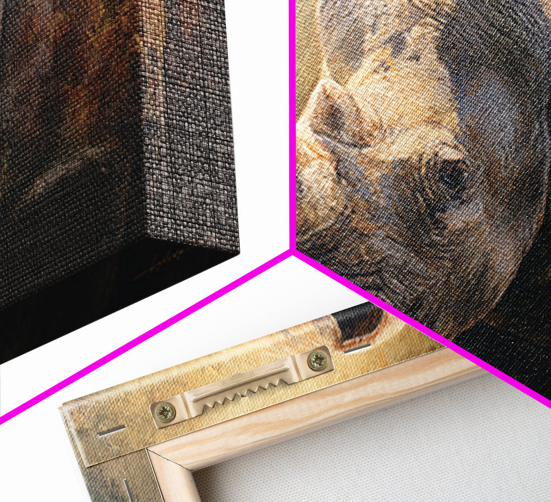 Rhino in Dramatic Stormy Light Framed Canvas Print, Wildlife Art, Bedroom Wall Art, Living Room Decor, Fine Art, Wild, WIL-3x2-36