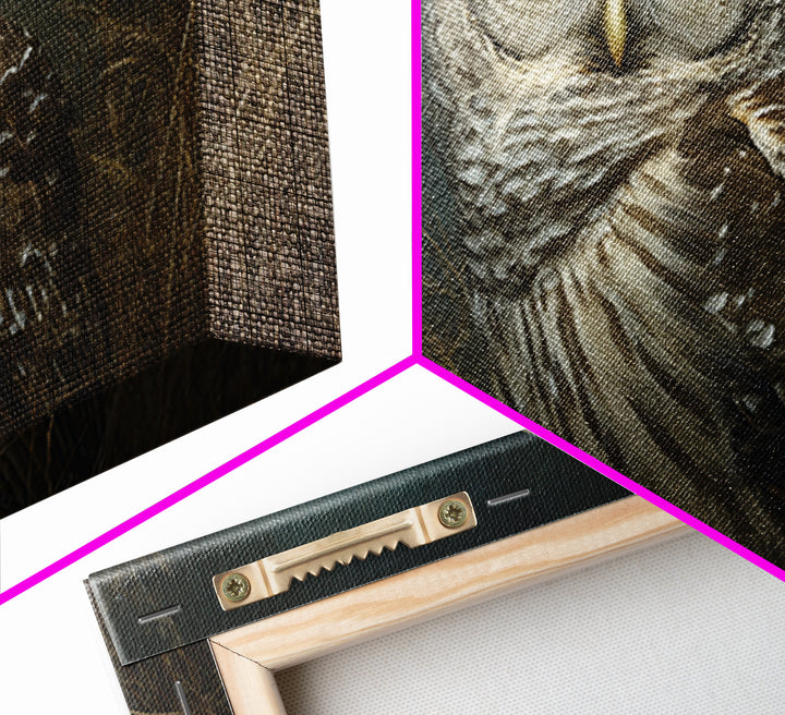 Owl Perched in Moonlit Woodland Framed Canvas Print, Wildlife Art, Modern Art, Living Room Decor, Oil Painting, Wild, WIL-3x2-40