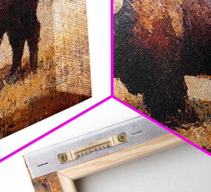 Bison on Wide Western Prairie Framed Canvas Print, Wildlife Art, Digital Download Art, Living Room Decor, Watercolor Art, Wild, WIL-3x2-41