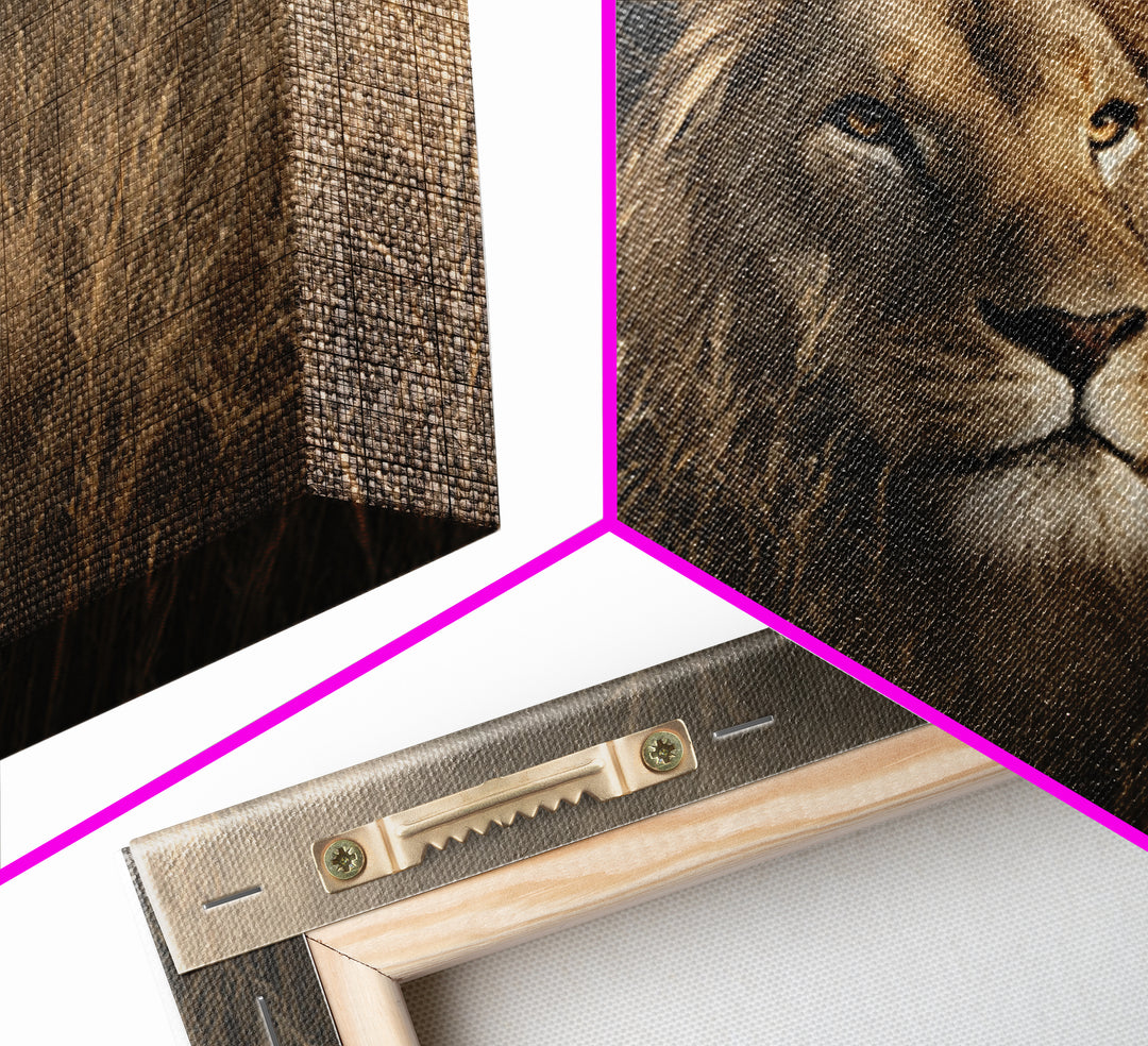 Lion Emerging from Golden Savanna Grass Canvas Print, Wildlife Art, Bird Wall Art, Living Room Decor, Fine Art, Wild, WIL-3x2-53