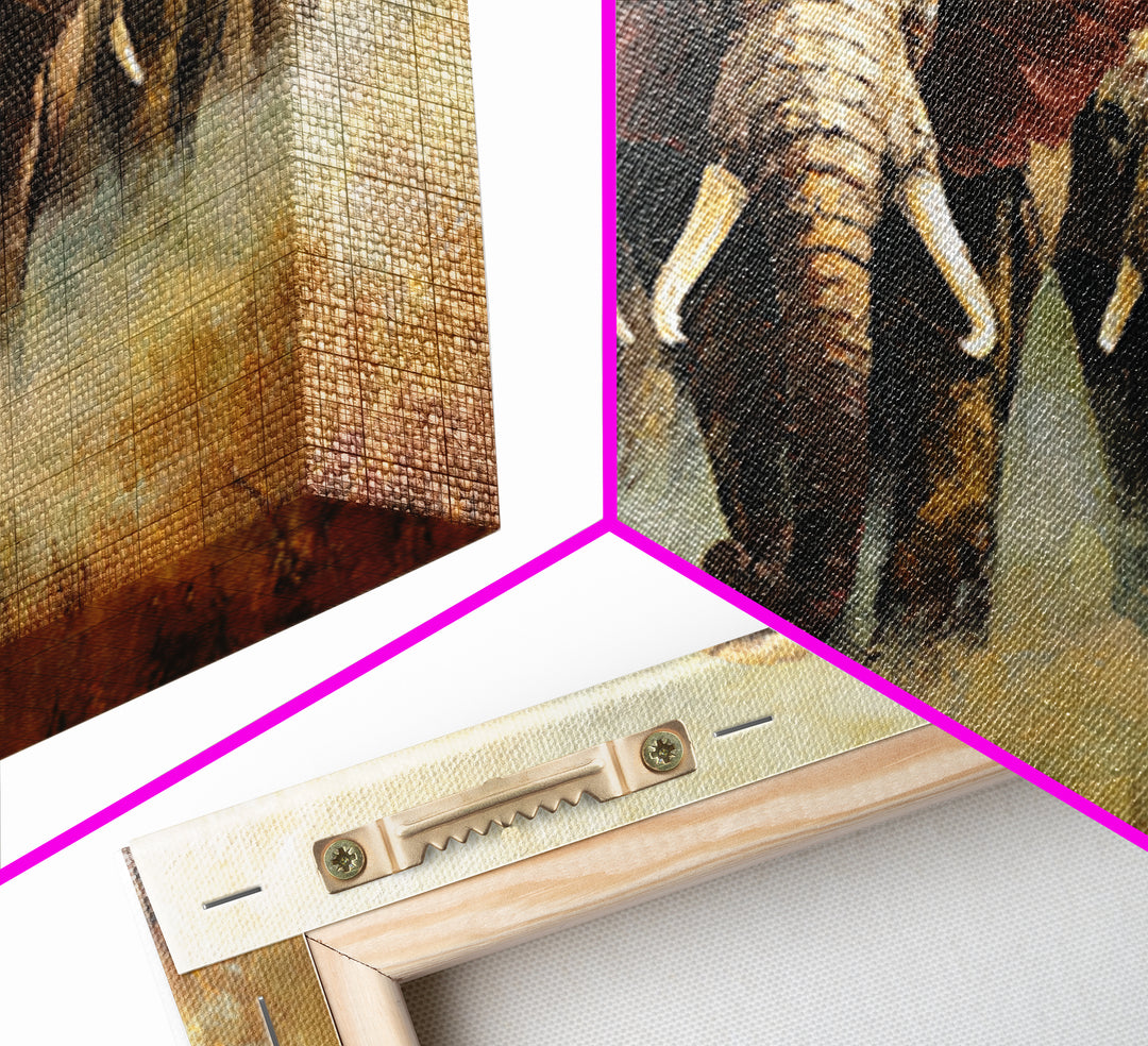 Elephant Herd Walking Through Dusty Sunset Canvas Print, Wildlife Art, Living Room Wall Art, Living Room Decor, Fine Art, Wild, WIL-3x2-54