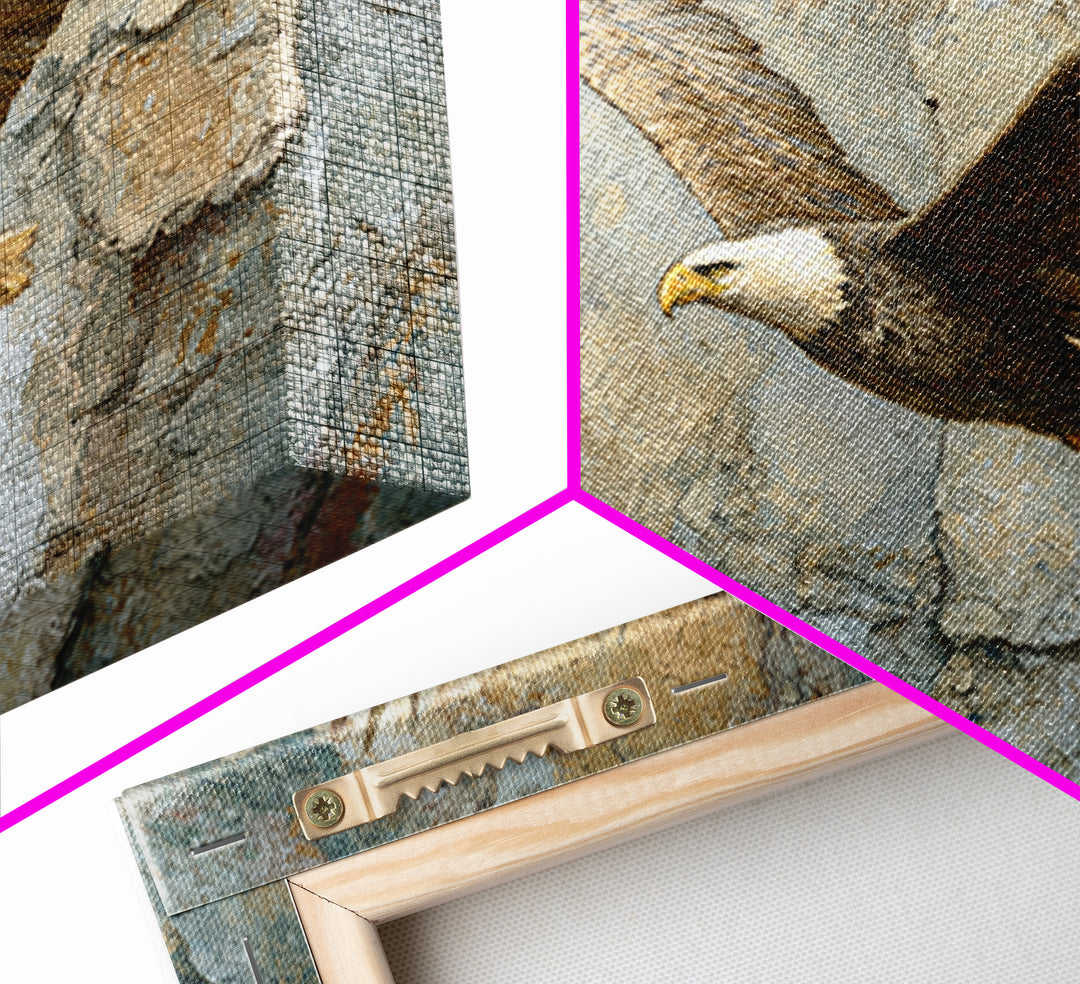 Eagle Soaring Above Rocky Cliffs Canvas Print, Wildlife Art, Bird Art, Living Room Decor, Watercolor Art, Wild, WIL-3x2-58