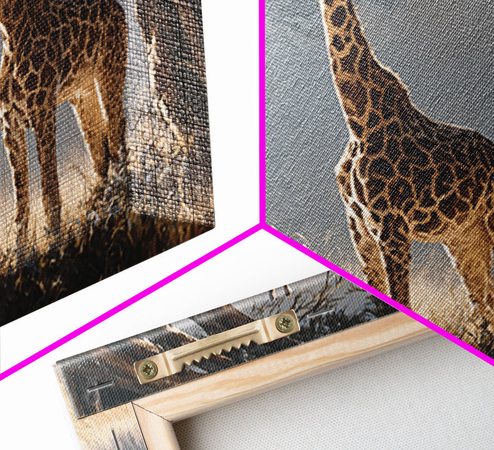 Giraffe Pair under Acacia Tree Framed Canvas Print, Wildlife Art, Living Room Decor, Oil Painting, Wild, Digital Wall Art, WIL-3x2-59