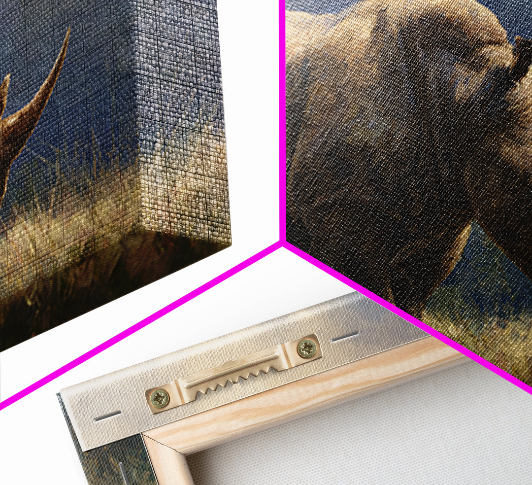 Rhino in Dramatic Stormy Light Framed Canvas Print, Wildlife Art, Original Artwork, Living Room Decor, Fine Art, Wild, WIL-3x2-60