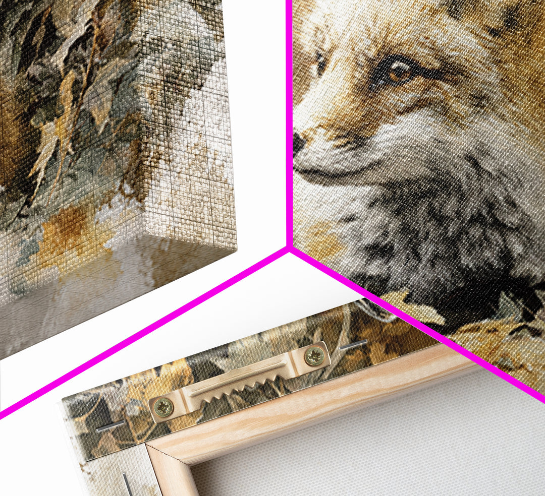 Fox in Autumn Forest Leaves Canvas Print, Wildlife Art, Leopard Wall Art, Living Room Decor, Fine Art, Wild, Fine Art Print, WIL-3x2-61