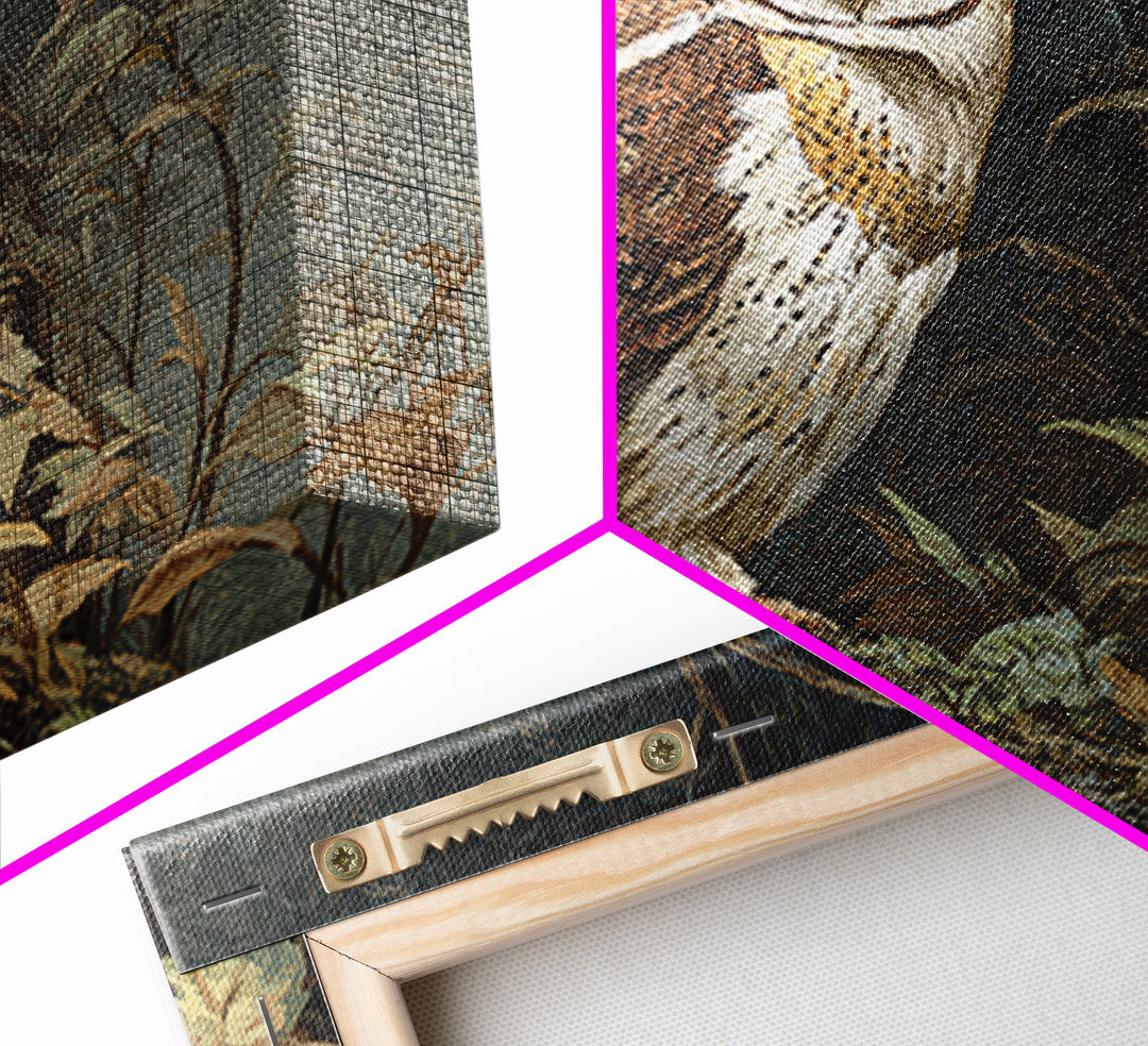 Owl Perched in Moonlit Woodland Framed Canvas Print, Wildlife Art, Gallery Decor, Living Room Decor, Abstract Art, Wild, WIL-3x2-64
