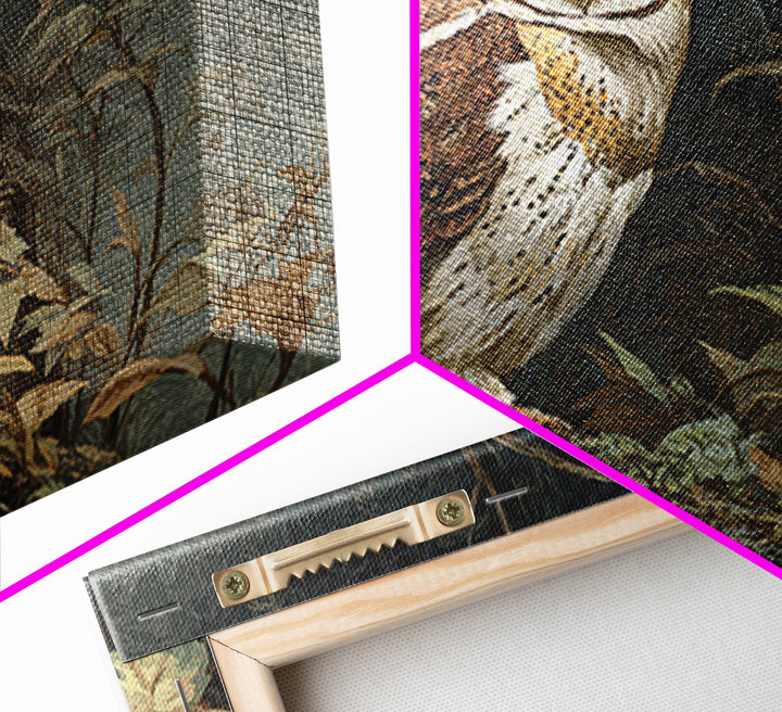 Owl Perched in Moonlit Woodland Framed Canvas Print, Wildlife Art, Gallery Decor, Living Room Decor, Abstract Art, Wild, WIL-3x2-64