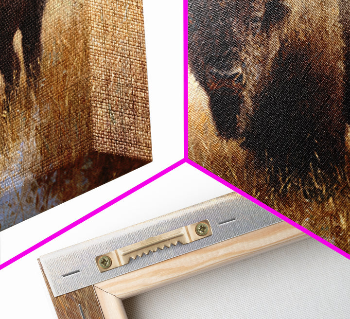 Bison on Wide Western Prairie Framed Canvas Print, Wildlife Art, Digital Download Art, Living Room Decor, Watercolor Art, Wild, WIL-3x2-65