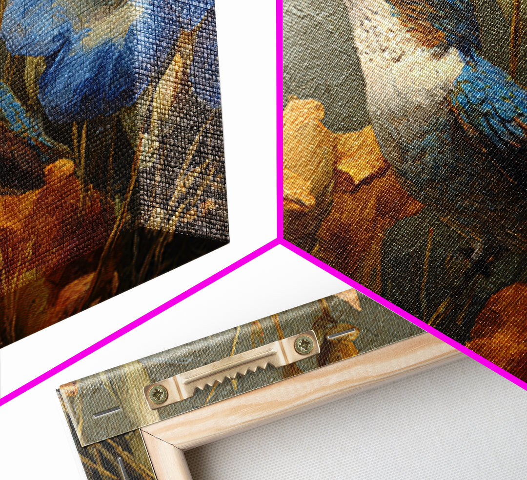 Hummingbird Beside Bright Flowers Canvas Print, Wildlife Art, Neutral Decor, Living Room Decor, Oil Painting, Wild, Wall Art, WIL-3x2-68
