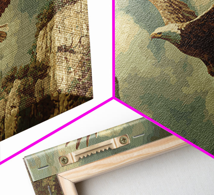 Eagle Soaring Above Rocky Cliffs Framed Canvas Print, Wildlife Art, Living Room Art, Living Room Decor, Oil Painting, Wild, WIL-3x2-82