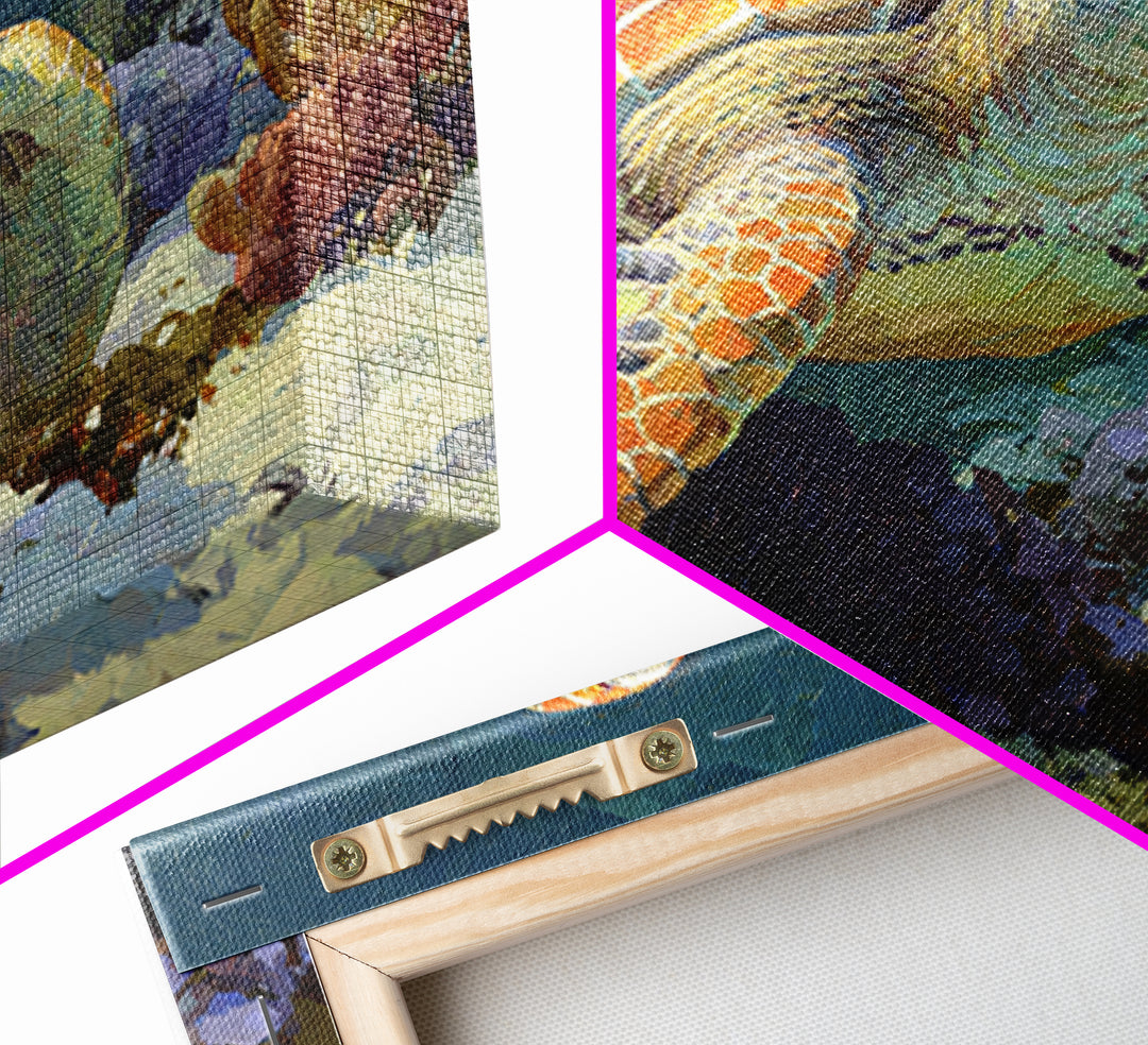 Sea Turtle over Coral Reef Canvas Print, Wildlife Art, Landscape Art, Living Room Decor, Abstract Art, Wild, Modern Decor, WIL-3x2-94