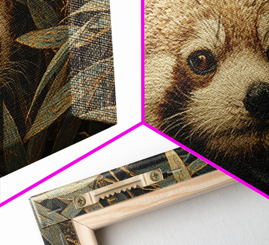 Red Panda Among Bamboo Leaves Framed Canvas Print, Wildlife Art, Art Print, Living Room Decor, Fine Art, Wild, Digital Wall Art, WIL-3x2-96