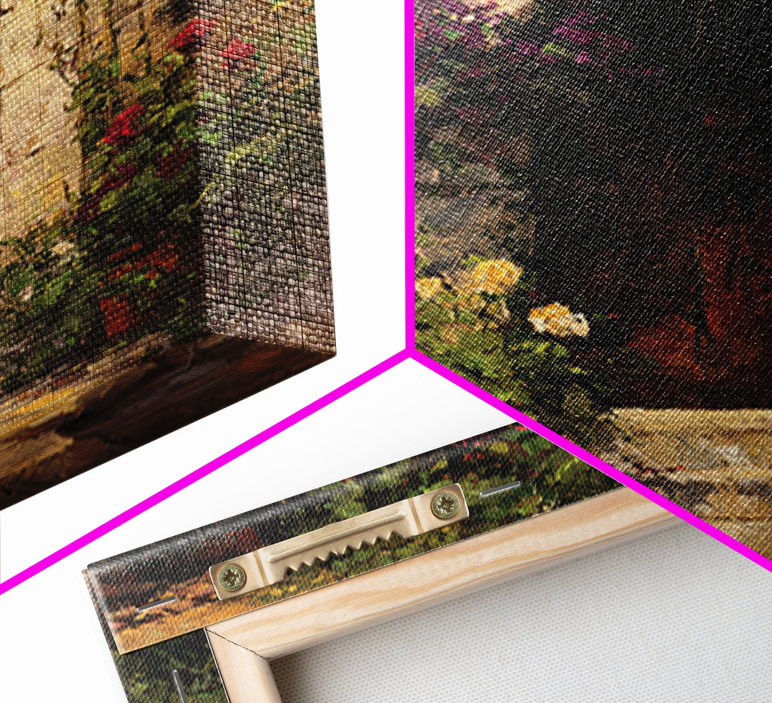 Vineyard Gate with Climbing Roses Canvas Print, Winery Art, Farmhouse Decor, Winery Decor, Oil Painting, Vineyard, Bar Art, WIN-1x1-15