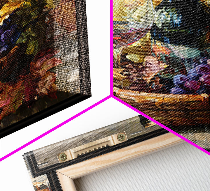Wine Harvest Basket Canvas Print, Winery Art, Kitchen Wall Decor, Winery Decor, Oil Painting, Vineyard, Fine Art Print, WIN-1x1-22
