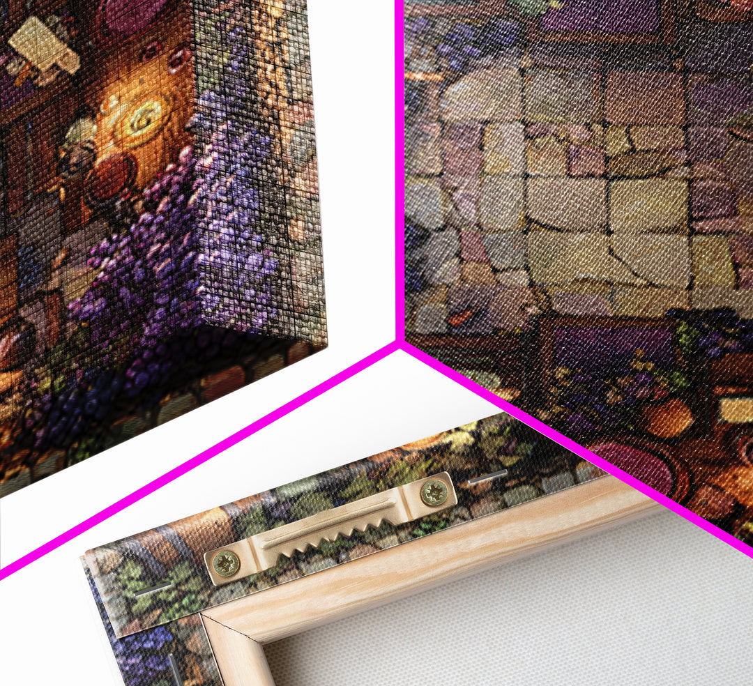 Wine Barrel with Lavender and Sunlight Canvas Print, Winery Art, Travel Poster, Winery Decor, Oil Painting, Vineyard, WIN-1x1-30