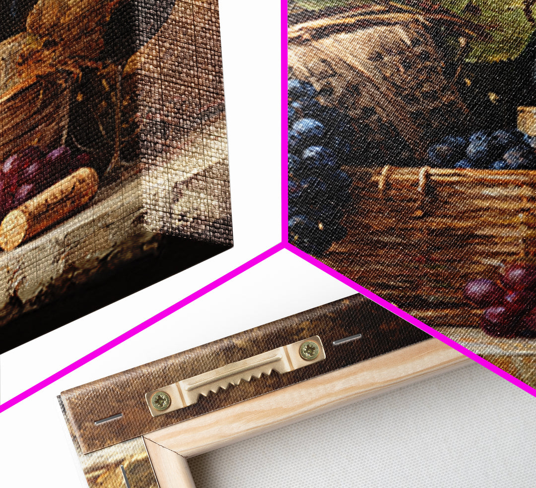 Wine Harvest Basket Framed Canvas Print, Winery Art, Bar Art, Winery Decor, Fine Art, Vineyard, Textured Painting, WIN-1x1-46