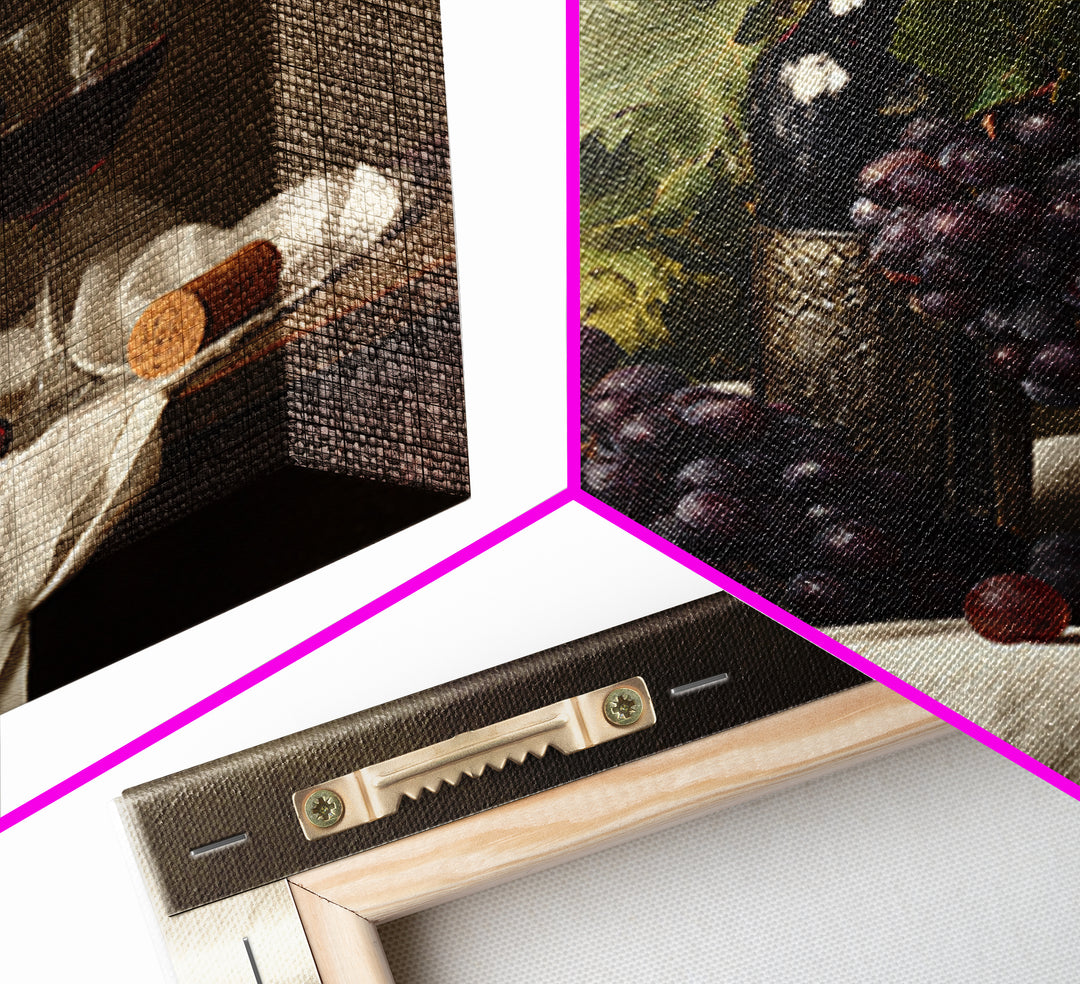 Champagne Grapes and White Linen Still Life Framed Canvas Print, Winery Art, Winery Decor, Abstract Art, Vineyard, WIN-1x1-53