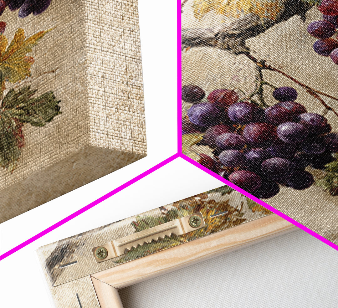 Grapevine Branch with Purple Grapes and Leaves Framed Canvas Print, Winery Art, Home Decor, Winery Decor, Fine Art, Vineyard, WIN-1x1-73