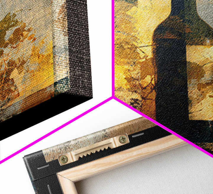 Black and Gold Wine Bottle Silhouette Framed Canvas Print, Winery Art, Minimalist Decor, Winery Decor, Fine Art, Vineyard, WIN-1x1-88