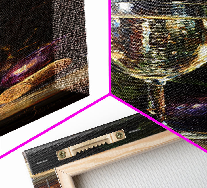 Champagne Coupe with Bubbles and Light Framed Canvas Print, Winery Art, Kitchen Art, Winery Decor, Watercolor Art, Vineyard, WIN-1x3-31