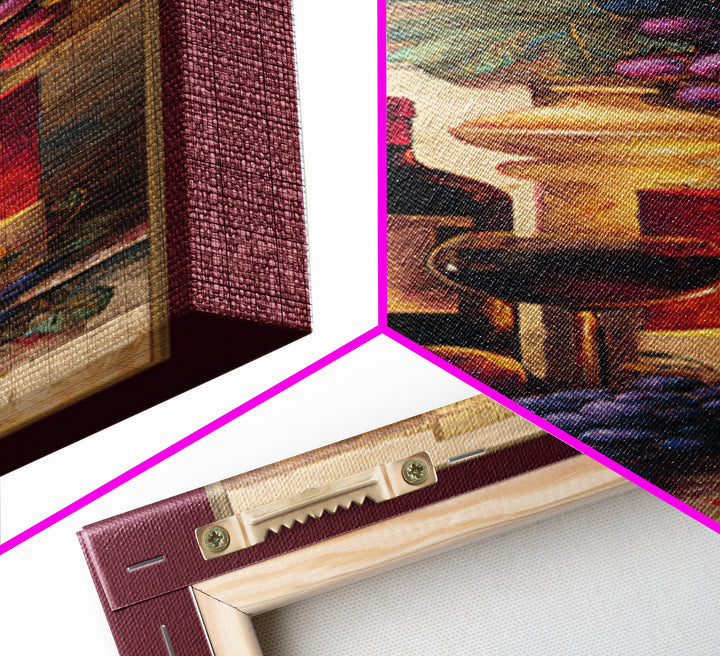 Burgundy Abstract with Gold Accents Framed Canvas Print, Winery Art, Living Room Art, Winery Decor, Abstract Art, Vineyard, WIN-1x3-83