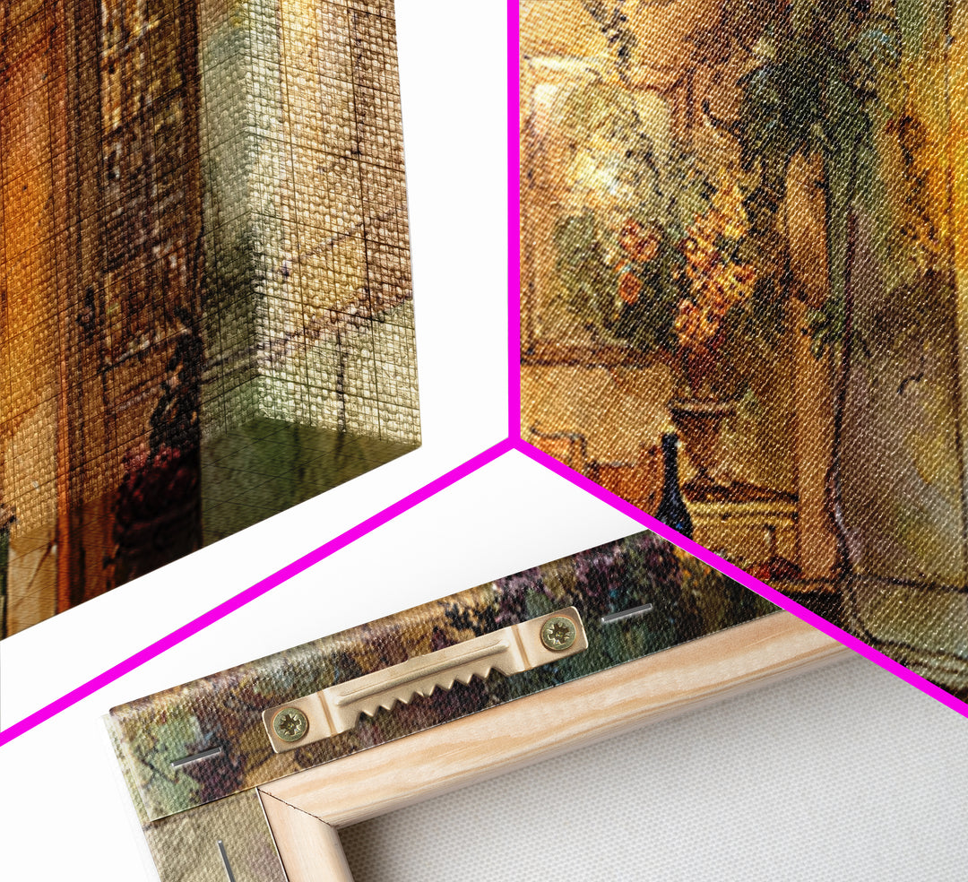 Vineyard Gate with Climbing Roses Framed Canvas Print, Winery Art, Retro Wall Art, Winery Decor, Vineyard, Modern Decor, WIN-2x1-11