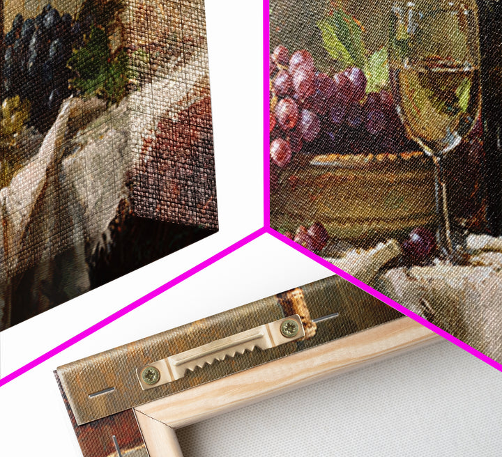 Champagne Grapes and White Linen Still Life Framed Canvas Print, Winery Art, Printable Wall Art, Winery Decor, Vineyard, WIN-2x1-25