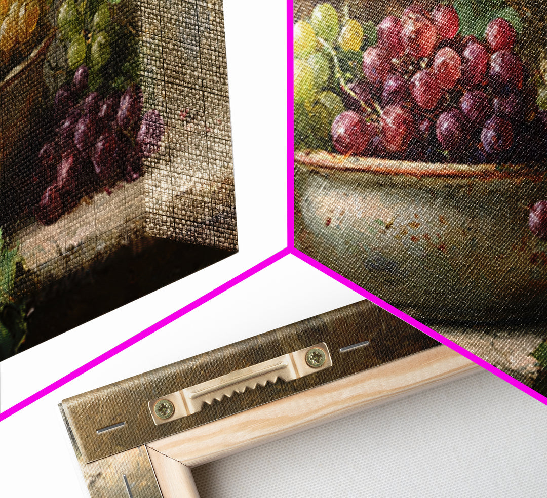 Grapes in a Ceramic Bowl with Shadows Framed Canvas Print, Winery Art, Oil Painting, Winery Decor, Watercolor Art, Vineyard, WIN-2x1-29