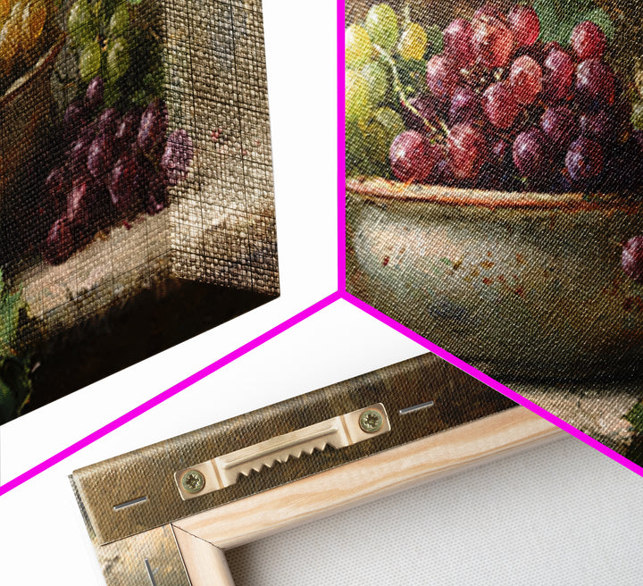 Grapes in a Ceramic Bowl with Shadows Framed Canvas Print, Winery Art, Oil Painting, Winery Decor, Watercolor Art, Vineyard, WIN-2x1-29