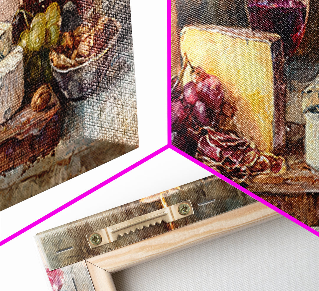Charcuterie Board with Grapes and Cheese Framed Canvas Print, Winery Art, Painting, Winery Decor, Fine Art, Vineyard, WIN-2x1-33