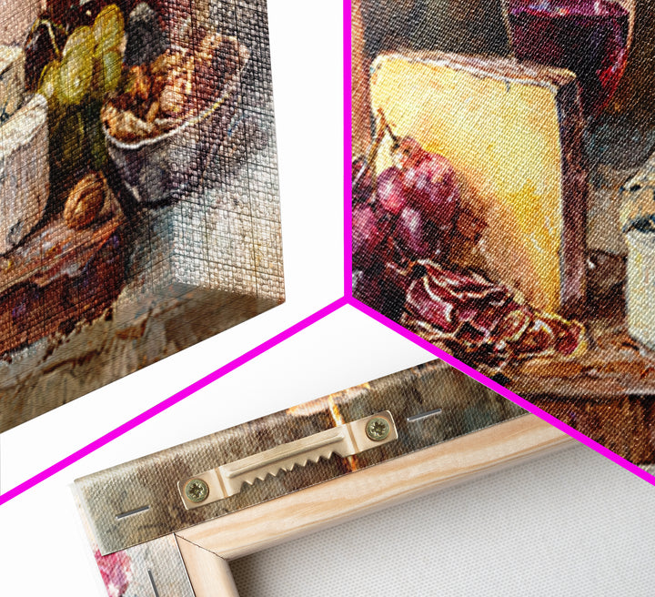 Charcuterie Board with Grapes and Cheese Framed Canvas Print, Winery Art, Painting, Winery Decor, Fine Art, Vineyard, WIN-2x1-33