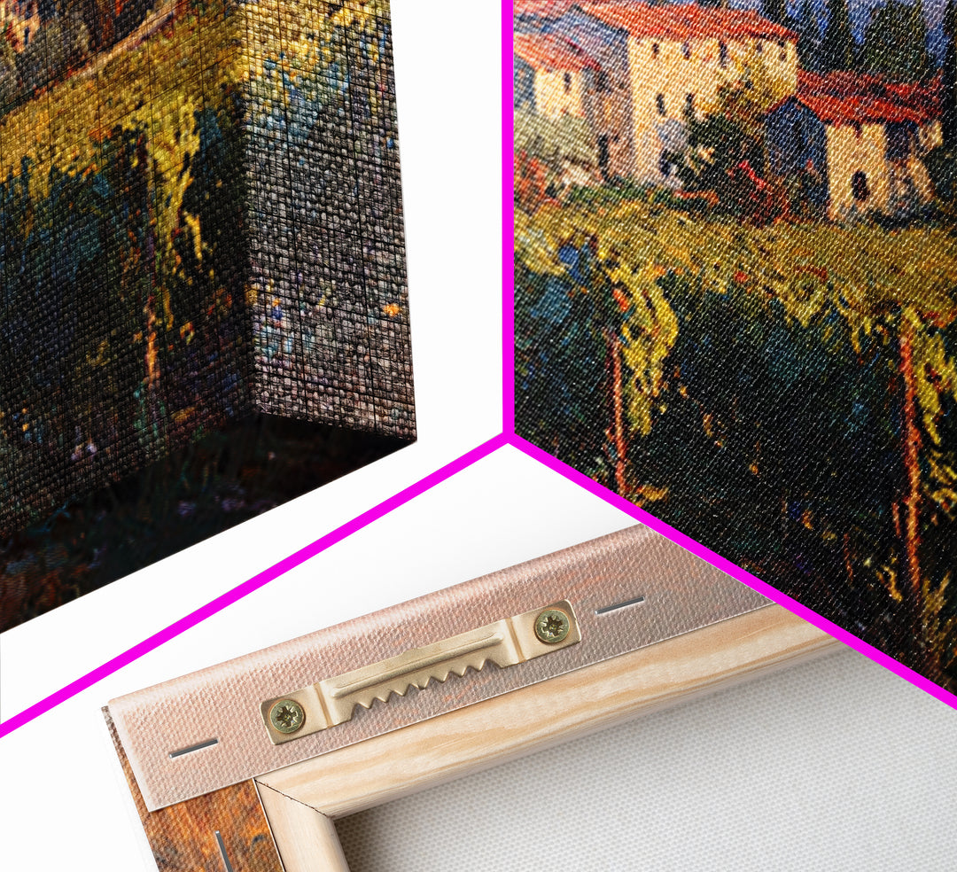Tuscan Vineyard at Golden Hour Canvas Print, Winery Art, Farmhouse Decor, Winery Decor, Oil Painting, Vineyard, Bar Art, WIN-2x1-47
