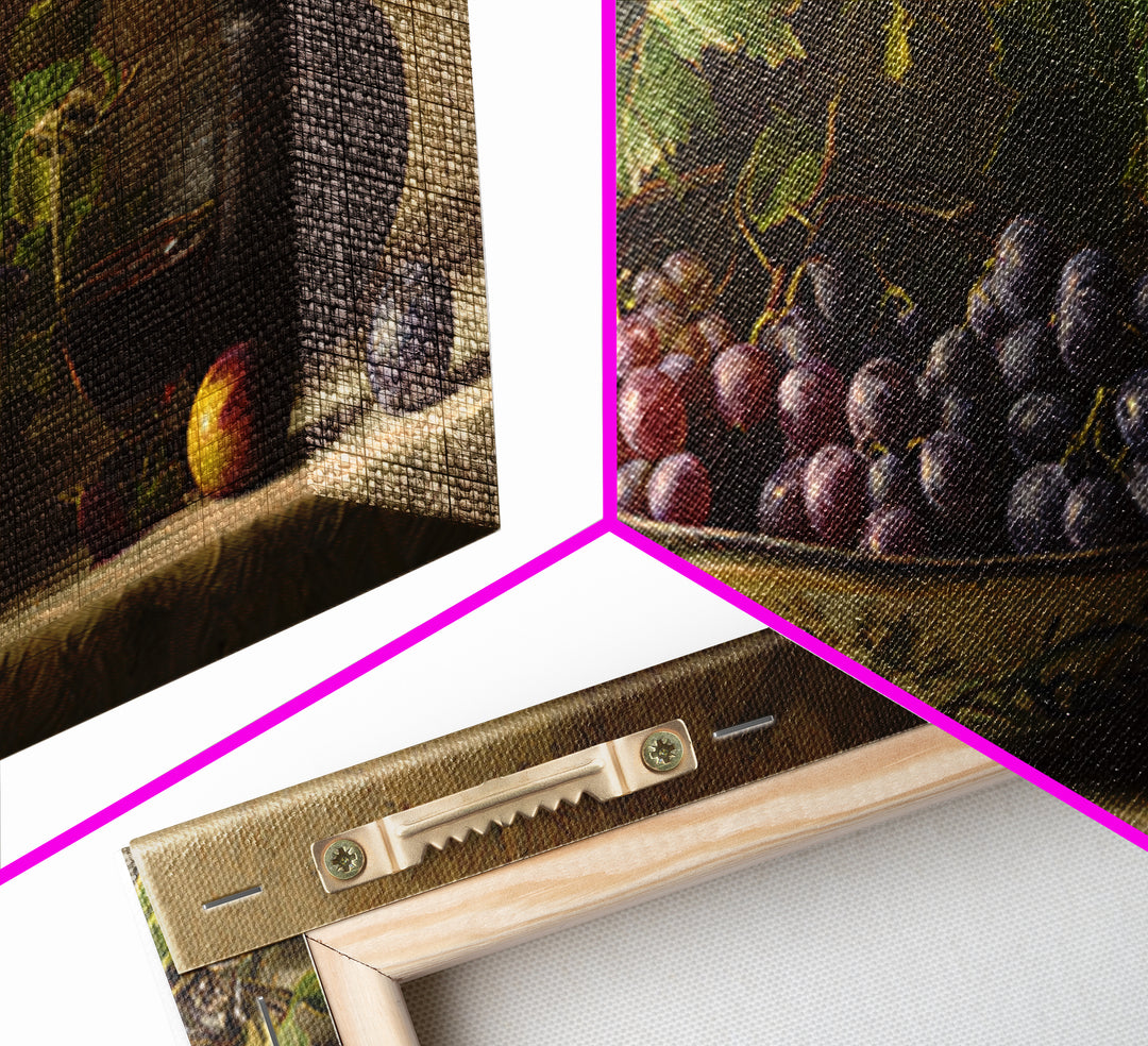 Grapes in a Ceramic Bowl with Shadows Framed Canvas Print, Winery Art, Oil Painting, Winery Decor, Watercolor Art, Vineyard, WIN-2x1-5