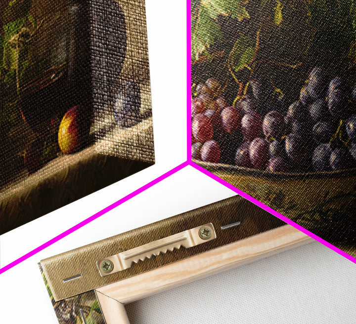 Grapes in a Ceramic Bowl with Shadows Framed Canvas Print, Winery Art, Oil Painting, Winery Decor, Watercolor Art, Vineyard, WIN-2x1-5