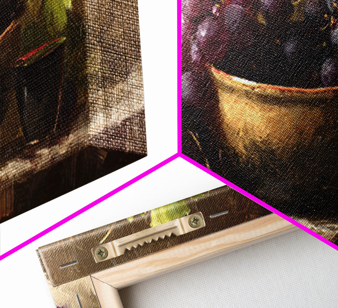 Grapes in a Ceramic Bowl with Shadows Canvas Print, Winery Art, Farmhouse Decor, Winery Decor, Oil Painting, Vineyard, WIN-2x1-53